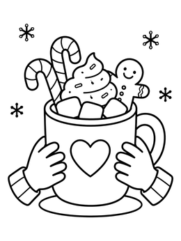 Free printable Cozy Hot Cocoa Mug With Gingerbread Man coloring page