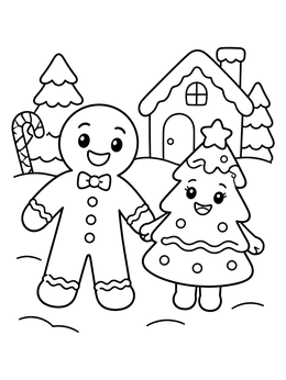 Free printable Gingerbread Man And Tree Friend coloring page