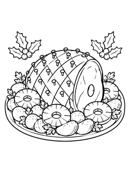 Free printable Holiday Ham With Pineapple Rings coloring page