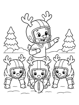 Free printable Reindeer Football Team At Line Of Scrimmage coloring page