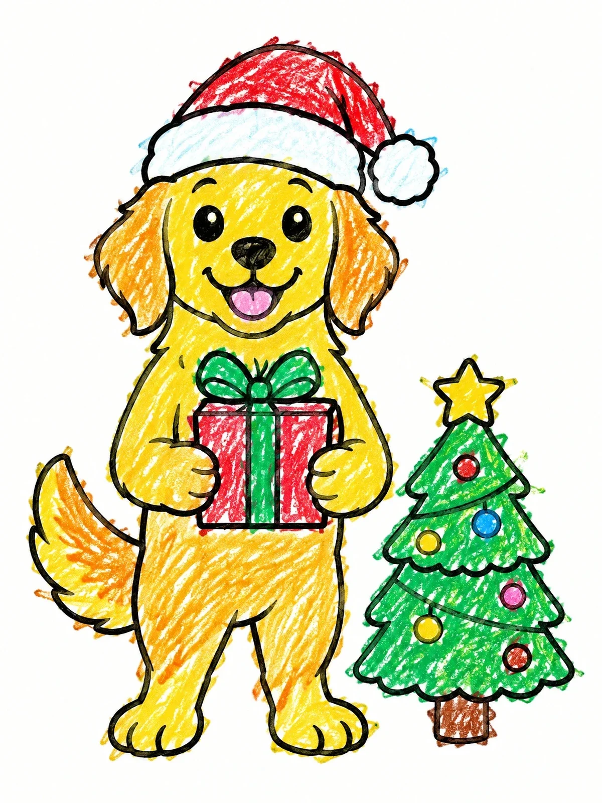 Colored example of the Christmas Puppy With Gift coloring page