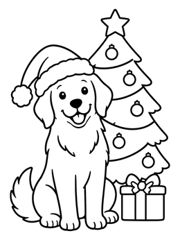 Free printable Christmas Golden Retriever Puppy coloring page