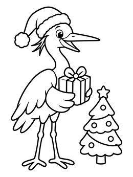 Free printable Festive Heron With Christmas Gift coloring page