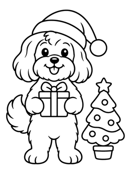 Free printable Christmas Havanese Dog With Present coloring page