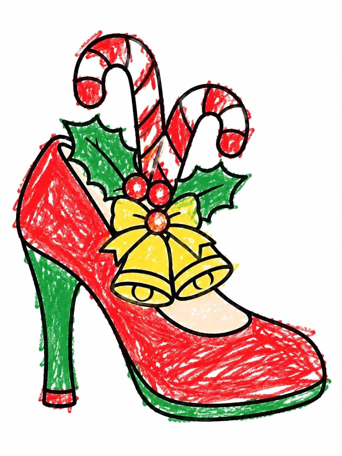 Colored example of the Festive Christmas High Heel Shoe coloring page