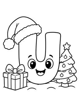 Free printable Festive Christmas Letter U coloring page