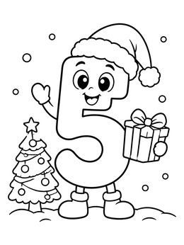 Free printable Festive Christmas Number Five Character coloring page