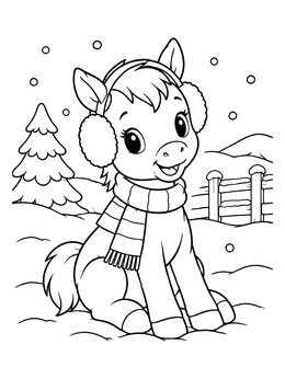 Free printable Cute Winter Foal In The Snow coloring page