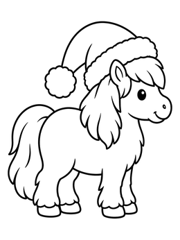 Free printable Fluffy Shetland Pony In Santa Hat coloring page