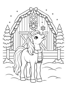A cute pony catches snowflakes in this charming christmas horse coloring page.