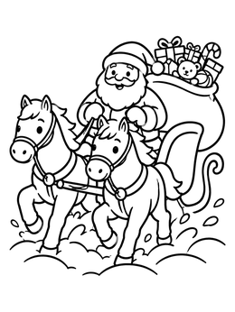 Free printable Santa In Sleigh Pulled By Ponies coloring page