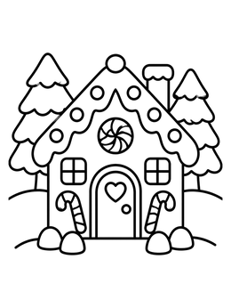 Free printable Sweet Gingerbread House In Winter coloring page