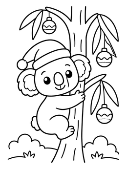 Free printable Koala In Santa Hat On Gum Tree coloring page