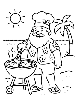 Free printable Santa Barbecue On The Beach coloring page