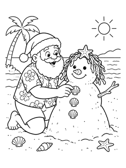 Free printable Santa Building A Beach Sandman coloring page