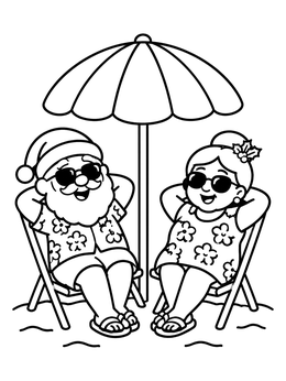 Free printable Santa And Mrs Claus Beach Vacation coloring page