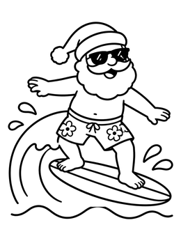 Free printable Surfing Santa On Ocean Waves coloring page