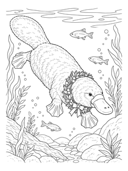 A platypus swimming underwater in this christmas in australia coloring page.
