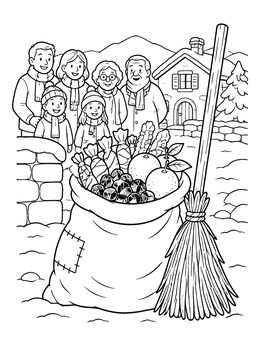 Free printable Befana Treats And Winter Village Family coloring page
