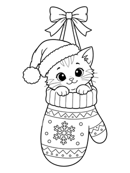 Free printable Cute Kitten In Holiday Mitten coloring page