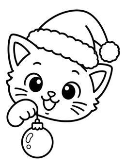 Free printable Cute Kitten In Santa Hat coloring page