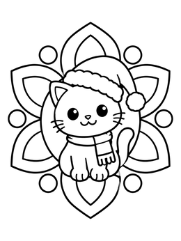 Free printable Festive Kitten In Flower Mandala coloring page