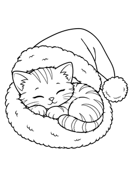 Free printable Sleeping Kitten In Santa Hat coloring page