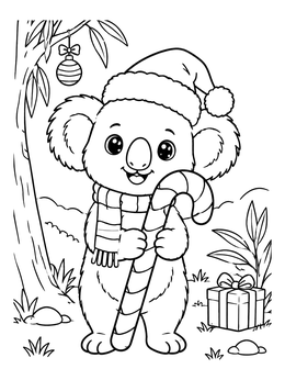 Free printable Festive Koala With Candy Cane coloring page