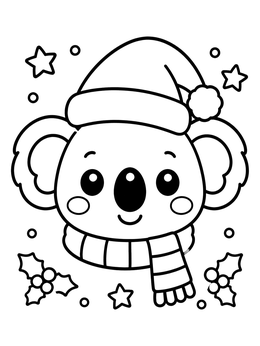 Free printable Cute Festive Koala With Santa Hat coloring page