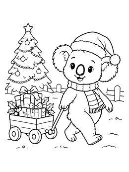 Free printable Festive Koala With Holiday Wagon coloring page