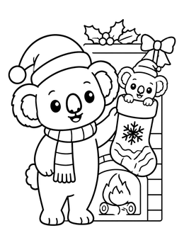 Free printable Festive Koala And Baby In Stocking coloring page
