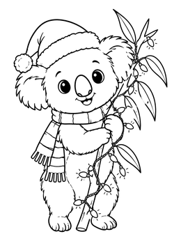 Free printable Festive Koala With Holiday Lights coloring page