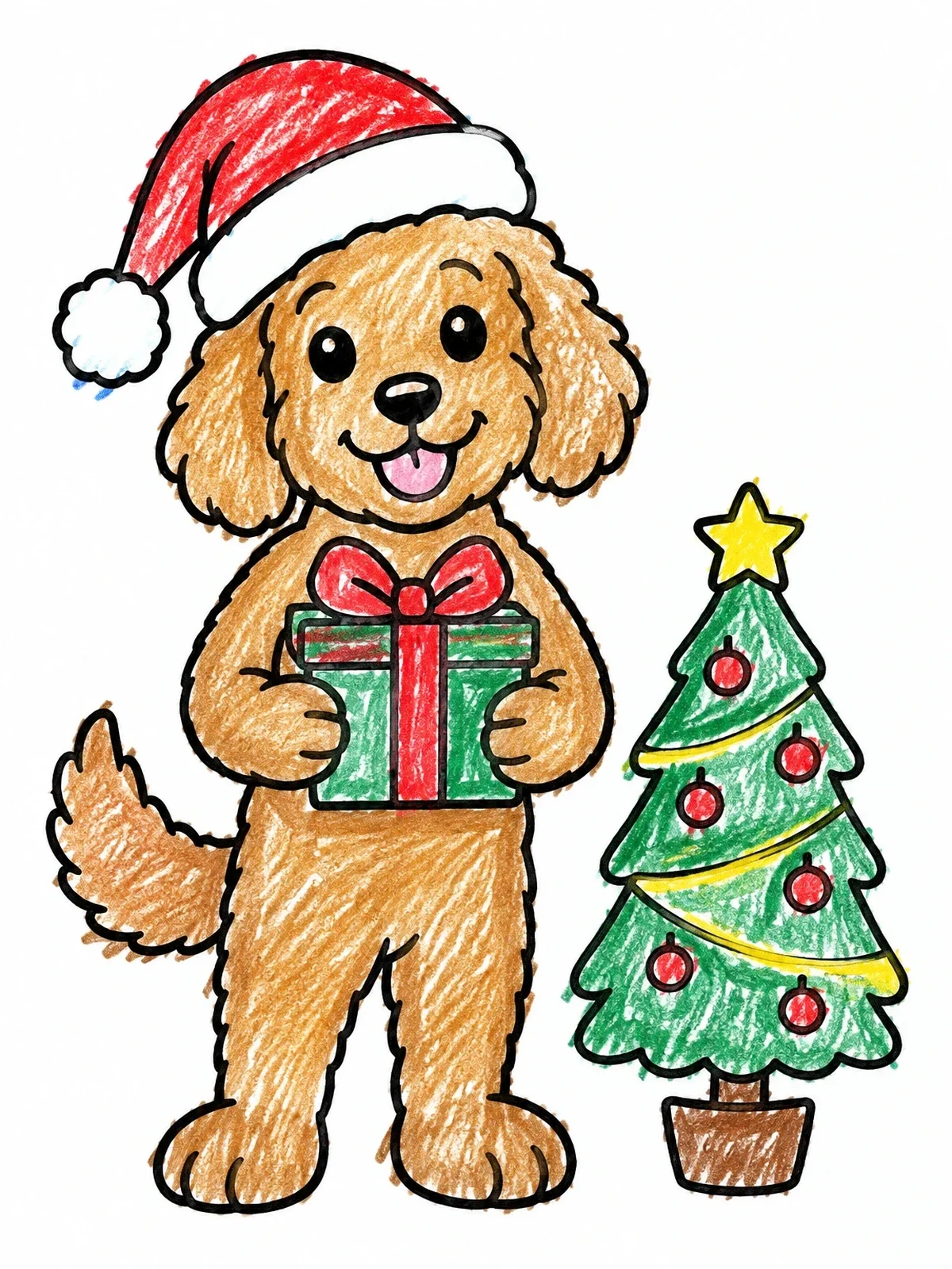 Colored example of the Festive Christmas Labradoodle With Gift coloring page