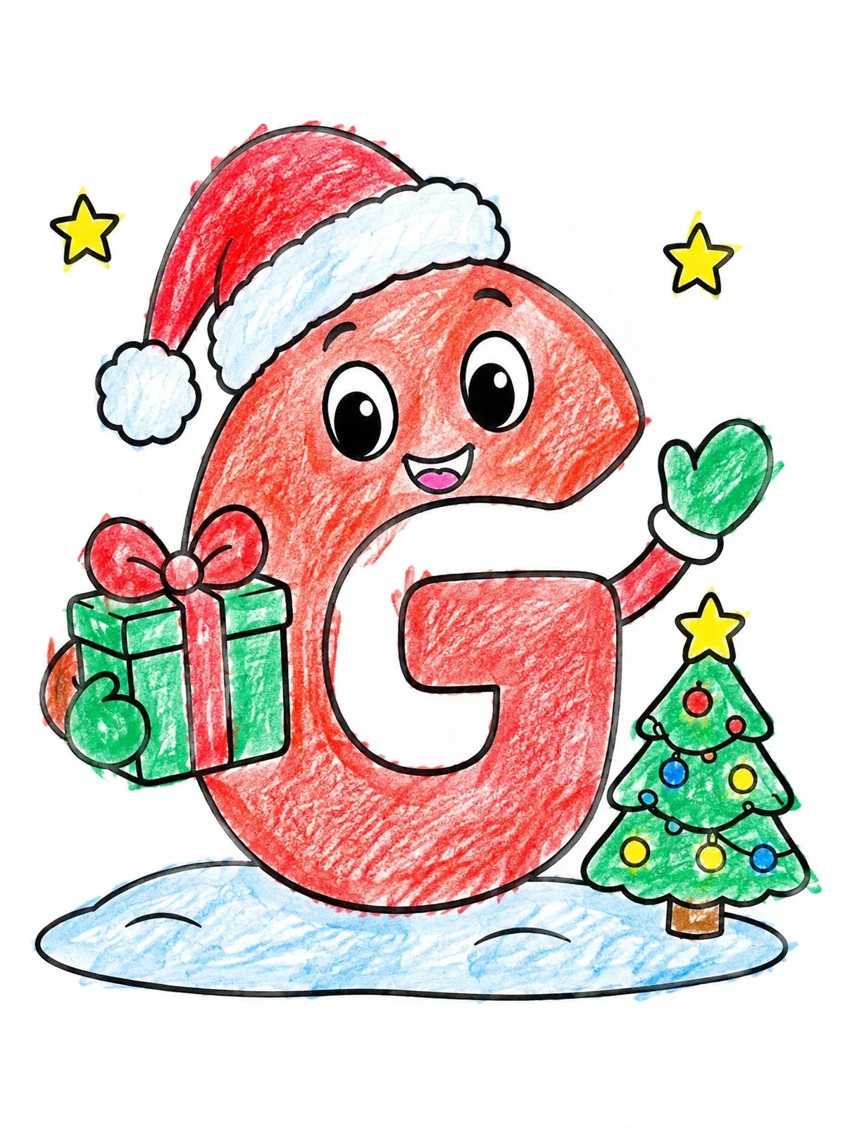 Colored example of the Christmas Letter G With Gift coloring page