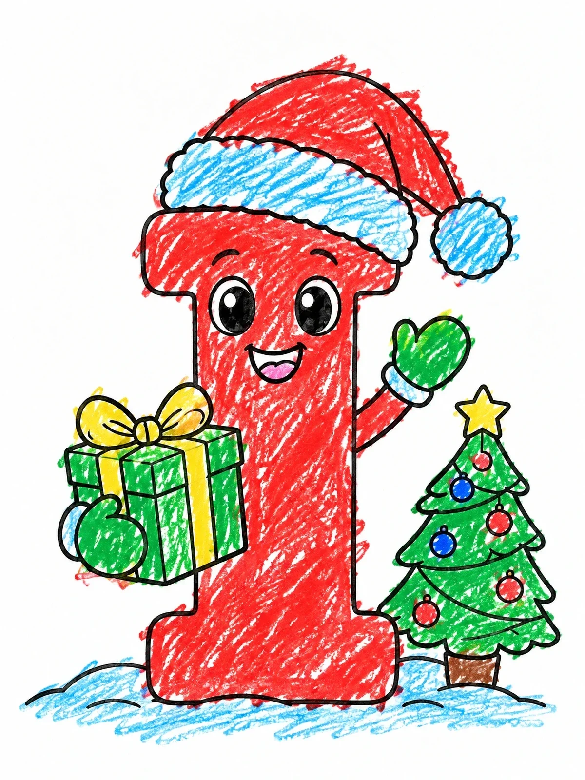 Colored example of the Festive Christmas Letter I coloring page