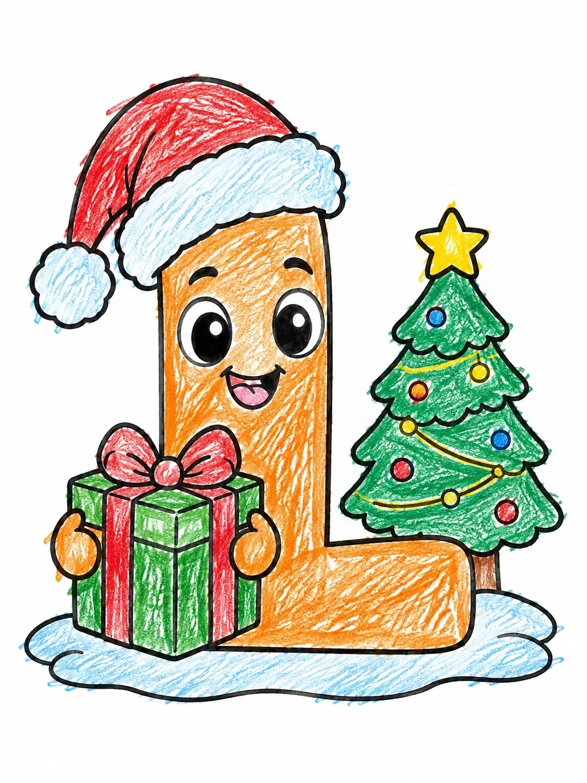 Colored example of the Festive Christmas Letter L coloring page