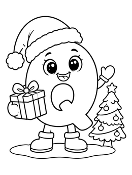 Free printable Christmas Letter Q With Gift coloring page