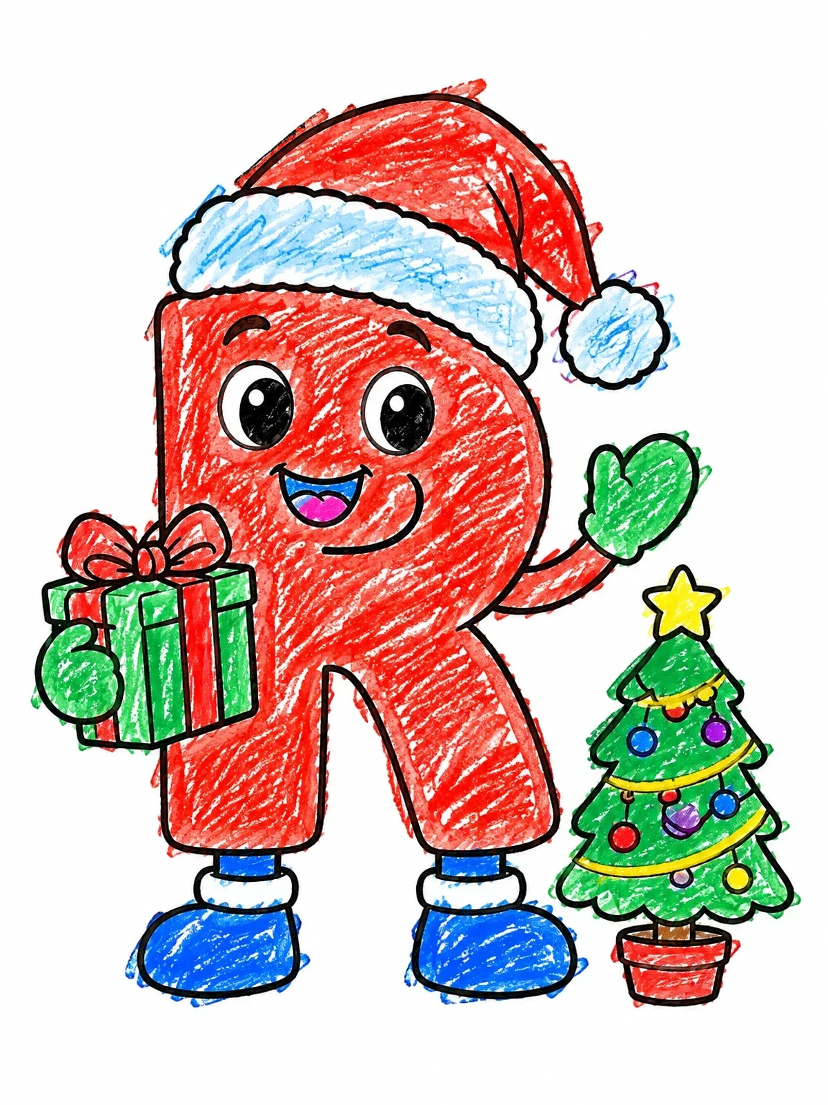 Colored example of the Festive Letter R Celebrating Christmas coloring page