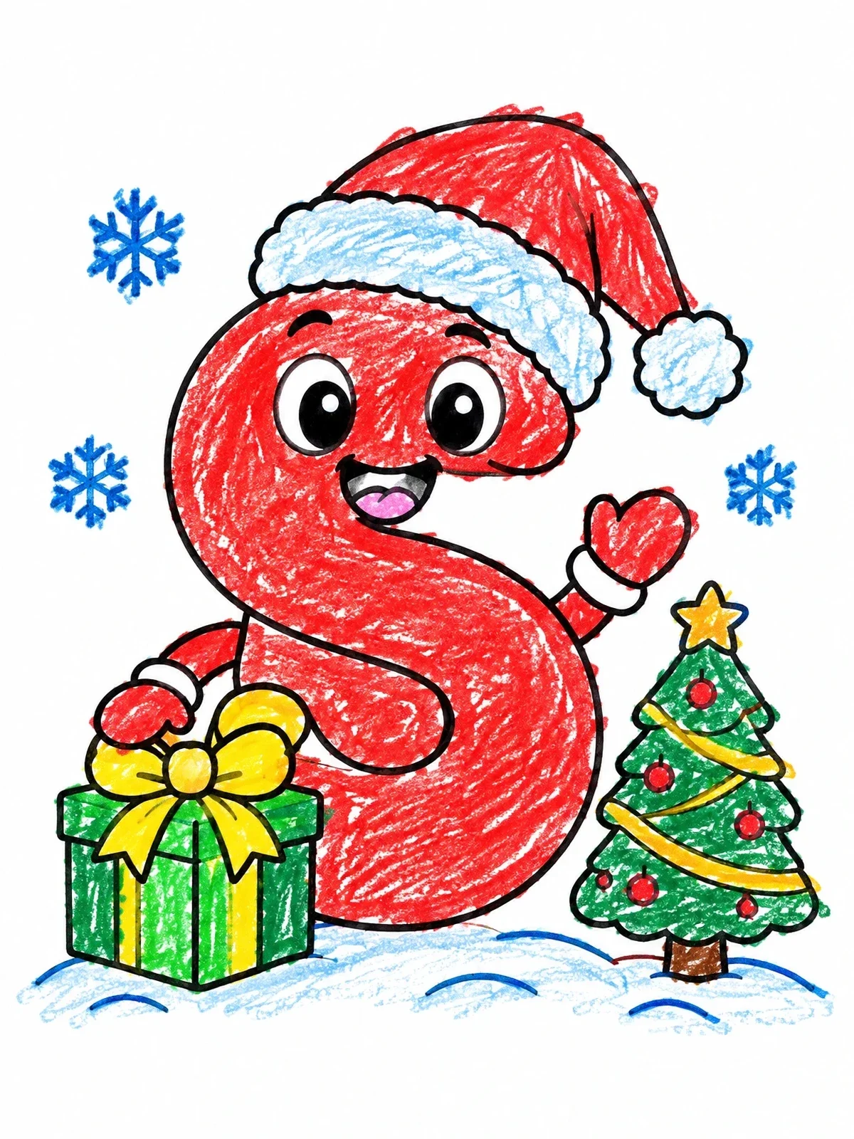 Colored example of the Christmas Letter S With Tree coloring page