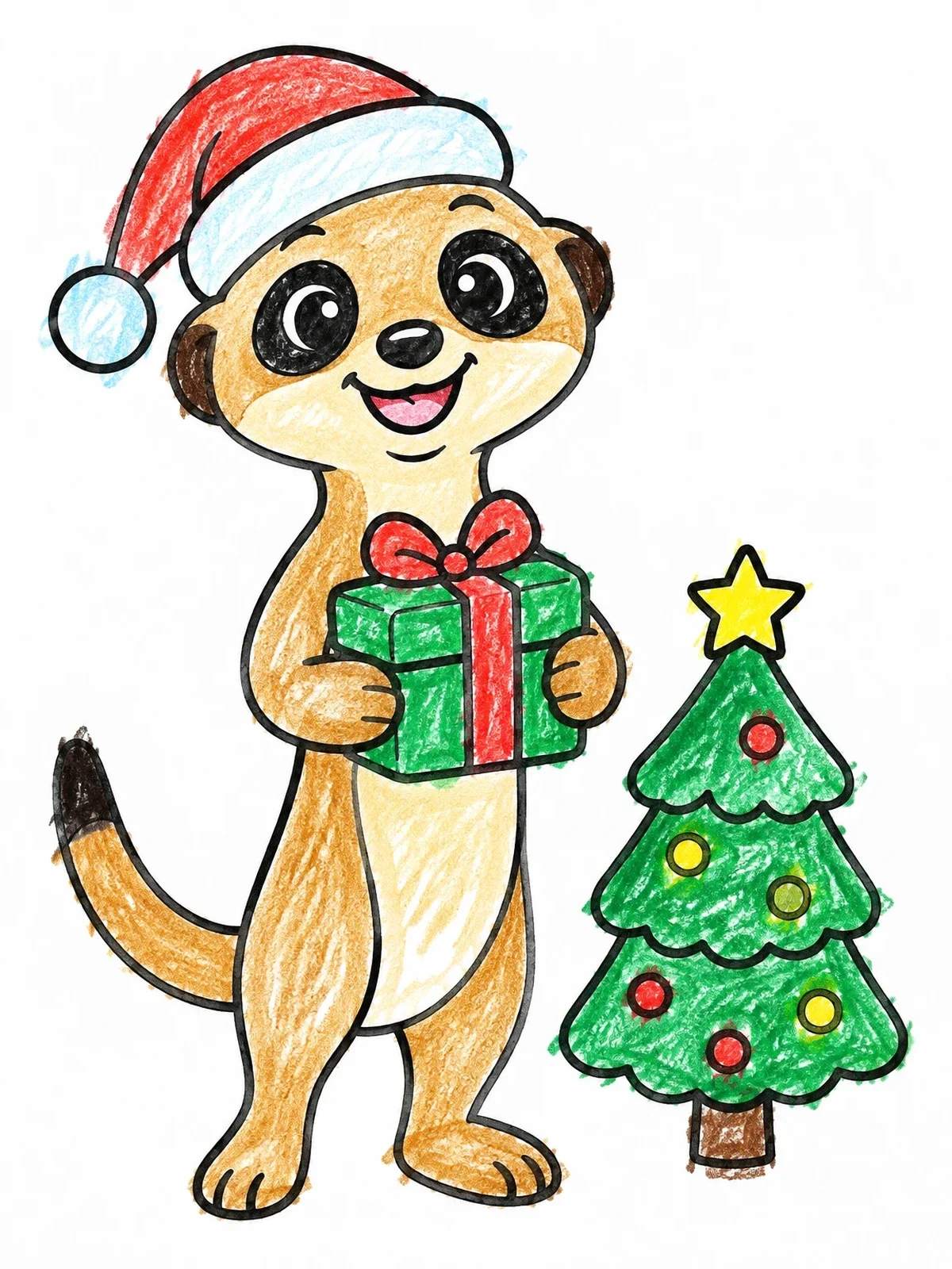Colored example of the Cute Meerkat Celebrating Christmas coloring page