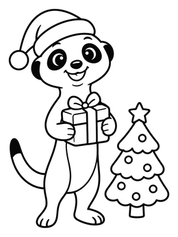 Free printable Cute Meerkat Celebrating Christmas coloring page
