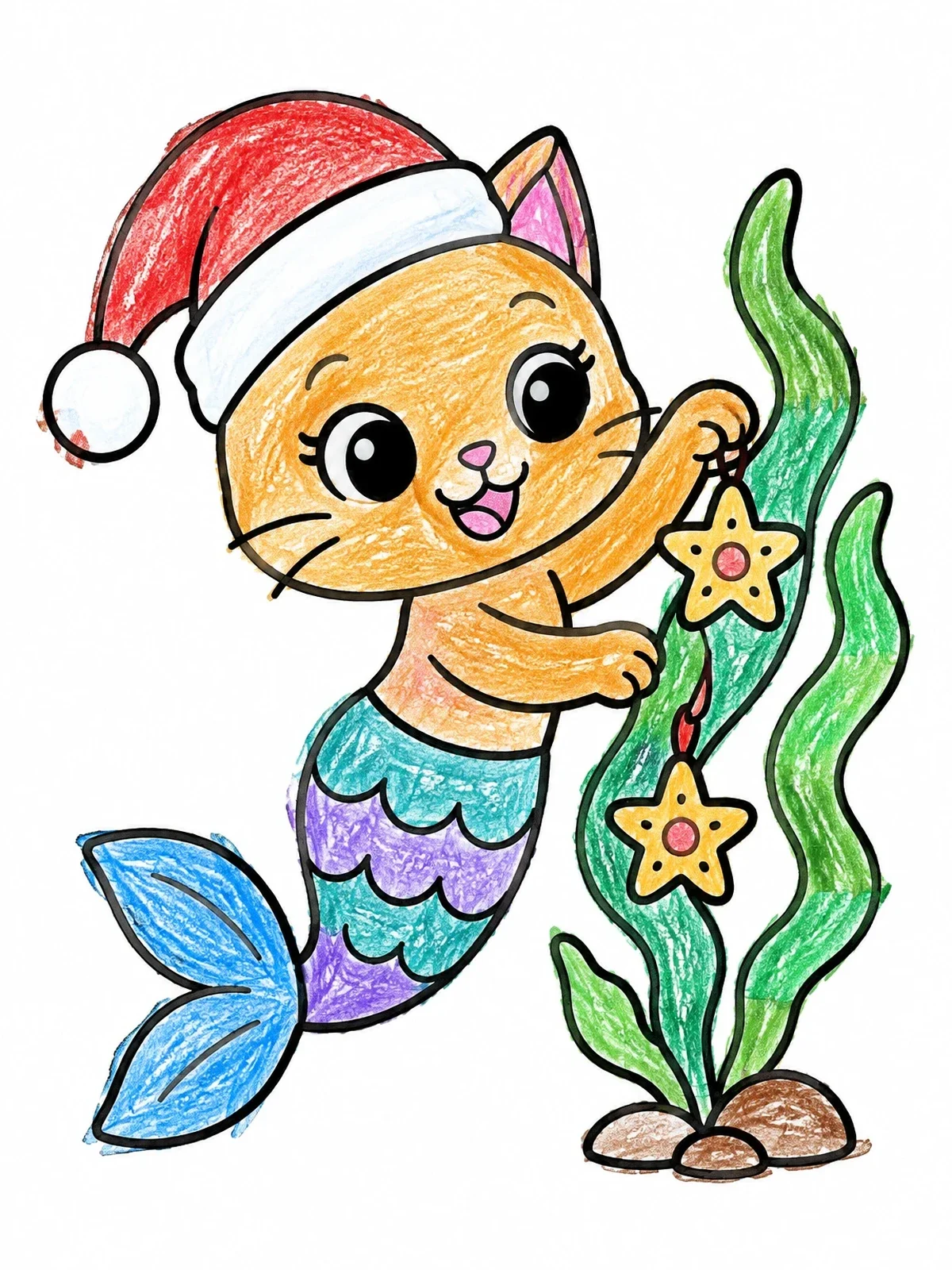 Colored example of the Festive Mercat Decorating Seaweed coloring page