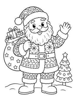 Free printable Cheerful Santa With Patterned Suit coloring page