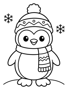 Free printable Cozy Winter Penguin With Warm Hat coloring page