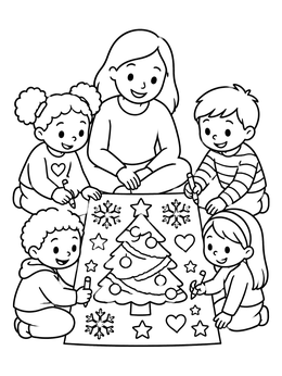 Free printable Family Coloring A Holiday Poster Together coloring page