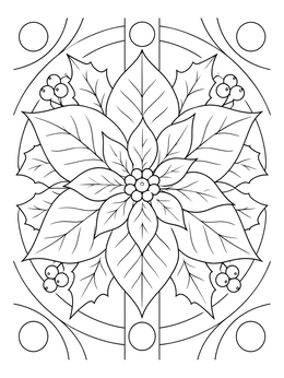 A blooming holiday poinsettia and berries in this christmas mindfulness coloring page.