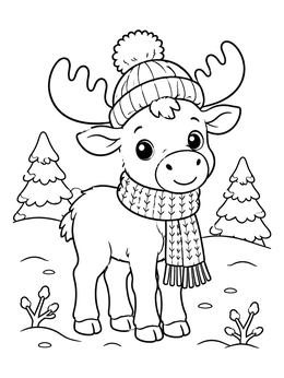 Free printable Cute Baby Moose In Winter coloring page