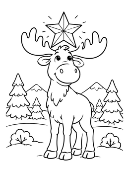 Free printable Cute Moose With Shining Star coloring page