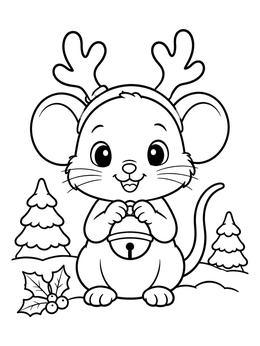 Free printable Cute Christmas Mouse With Antlers coloring page