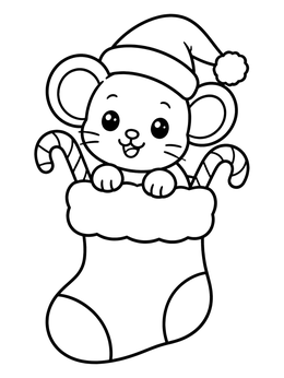 Free printable Cute Mouse In Holiday Stocking coloring page